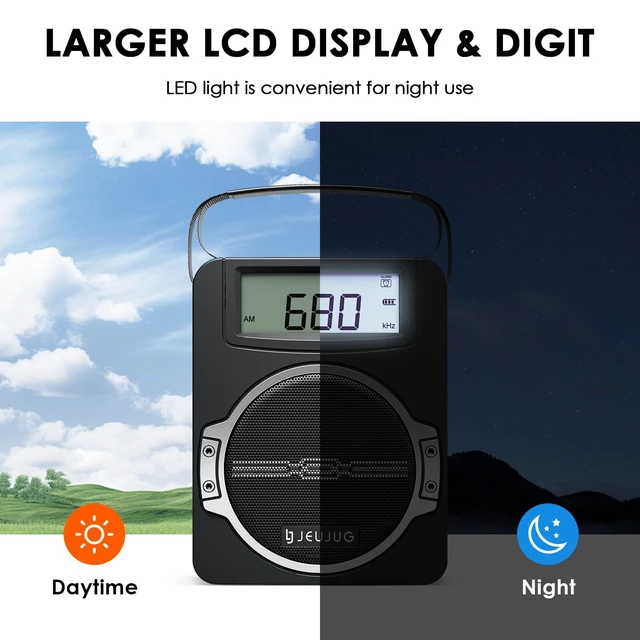 Alt view image 4 of 7 - Radio Portable AM FM Digital Radios Clock Radio with Bluetooth 5 Watts Loud Speaker Rechargeable AM FM Radios Plug in Wall Battery Operated Best Reception for Home Outdoor Great Gift Black