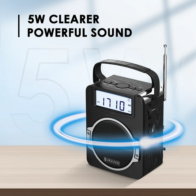 Alt view image 7 of 7 - Radio Portable AM FM Digital Radios Clock Radio with Bluetooth 5 Watts Loud Speaker Rechargeable AM FM Radios Plug in Wall Battery Operated Best Reception for Home Outdoor Great Gift Black