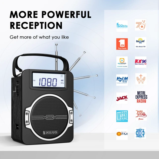 Alt view image 2 of 7 - Radio Portable AM FM Digital Radios Clock Radio with Bluetooth 5 Watts Loud Speaker Rechargeable AM FM Radios Plug in Wall Battery Operated Best Reception for Home Outdoor Great Gift Black