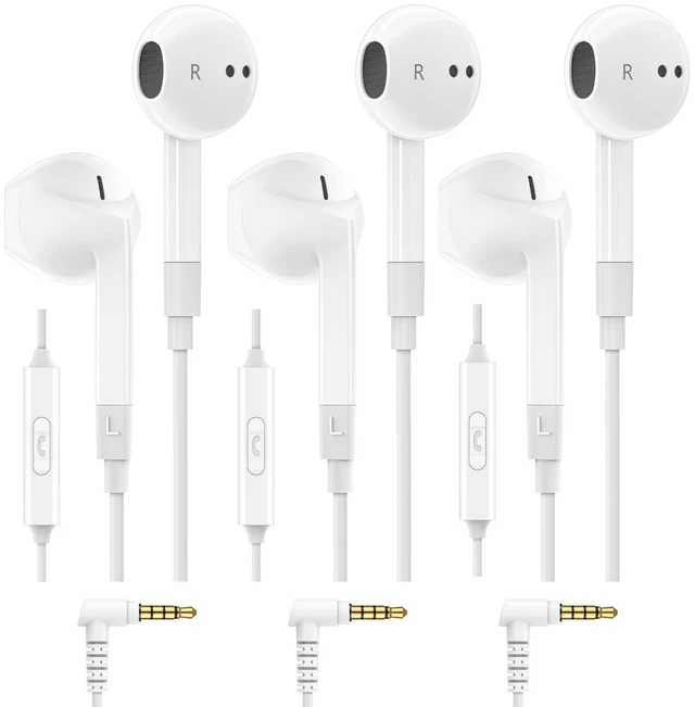Main image of FEROX 3 Pack Wired Earbuds in-Ear Headphones, Earphones with Microphone, Noise Isolation for 3.5mm Jack Ear Buds for iPhone, Samsung, Computer, Laptop, Kids, School Students
