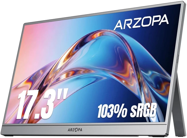 Main image of 17.3" Portable Monitor Gray, 1080P FHD IPS 103% sRGB - Z1C Plus Laptop Gaming Monitor with Built-in Kickstand HDMI USB C External Screen for PC Mac Phone Xbox PS5