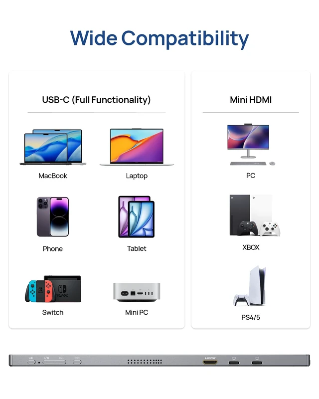 Alt view image 7 of 7 - 17.3" Portable Monitor Gray, 1080P FHD IPS 103% sRGB - Z1C Plus Laptop Gaming Monitor with Built-in Kickstand HDMI USB C External Screen for PC Mac Phone Xbox PS5