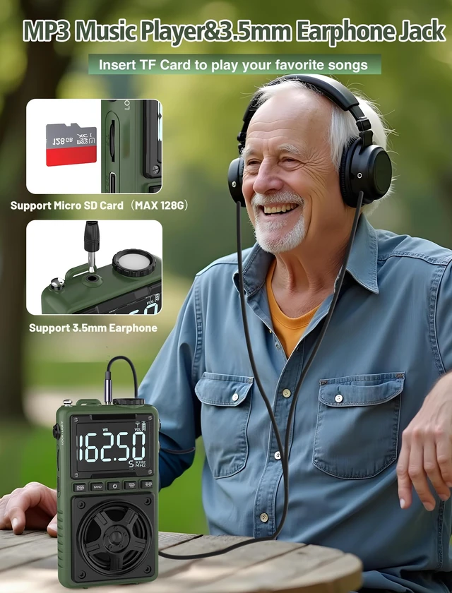 Alt view image 7 of 7 - Bluetooth AM FM Shortwave Radio with NOAA Weather Alert,1250mAh Rechargeable Portable Pocket Radio with Best Reception,5W Big Speaker, Digital Tuner and Earphone,Support SD Card and USB MP3 Player