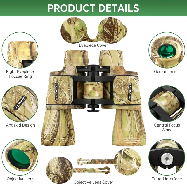 Alt view image 2 of 7 - 20x50 High Powered Binoculars for Adults, Waterproof Binoculars with Low Light Vision for Bird Watching Hunting Camping Travel Cruise Hiking Sports Stargazing, Birthday Gifts for Men