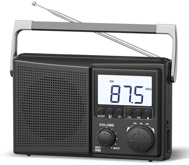 Main image of AM FM Bluetooth Radio AC/Battery Powered White Noise Headphone Jack Strong reception,stable signal, AC power and 2*D cell battery, tuning knob,clear dial,big speaker,gift for elders daily use