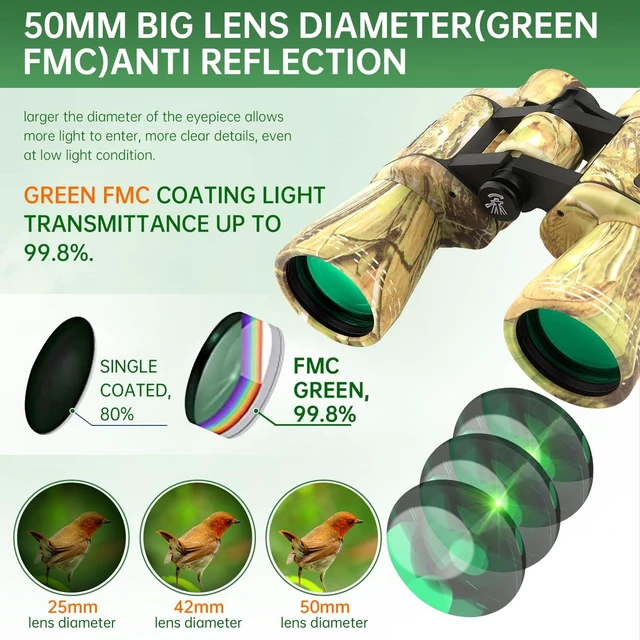 Alt view image 5 of 7 - 20x50 High Powered Binoculars for Adults, Waterproof Binoculars with Low Light Vision for Bird Watching Hunting Camping Travel Cruise Hiking Sports Stargazing, Birthday Gifts for Men