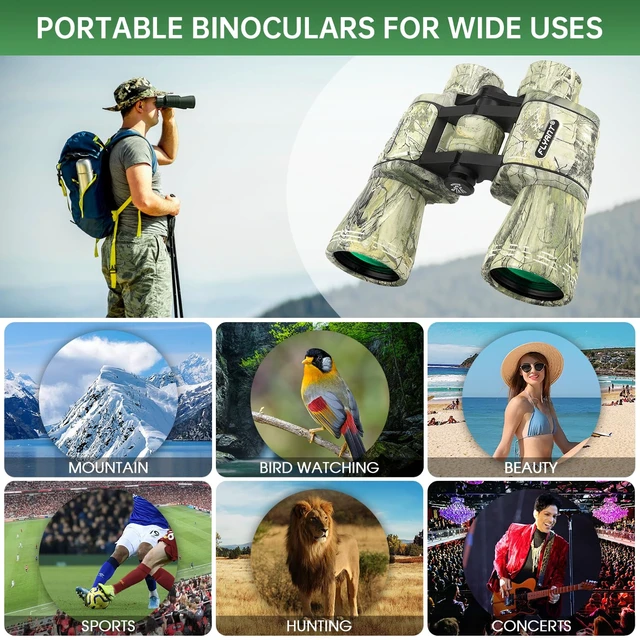 Alt view image 6 of 7 - 20x50 High Powered Binoculars for Adults, Waterproof Binoculars with Low Light Vision for Bird Watching Hunting Camping Travel Cruise Hiking Sports Stargazing, Unique Gifts for Men