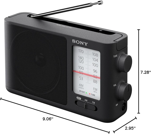 Alt view image 4 of 4 - ICF-506 Analog Tuning Portable FM/AM Radio, Black, 2.14 lb Powerful mono speaker for big sound, Dedicated headphone socket for personal listening