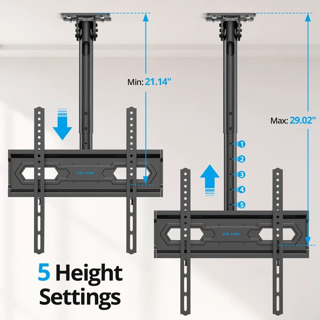 Alt view image 4 of 7 - Ceiling TV Mount 26-65 inch, Waterproof for Patio Gazebo Height Adjustable TV Bracket 110 Lbs VESA 400x400mm Full Motion 360° Swivel +5°/-15° Tilt ±3° level Weatherproof Anti-Rust