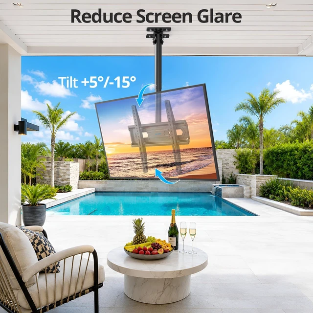Alt view image 5 of 7 - Ceiling TV Mount 26-65 inch, Waterproof for Patio Gazebo Height Adjustable TV Bracket 110 Lbs VESA 400x400mm Full Motion 360° Swivel +5°/-15° Tilt ±3° level Weatherproof Anti-Rust