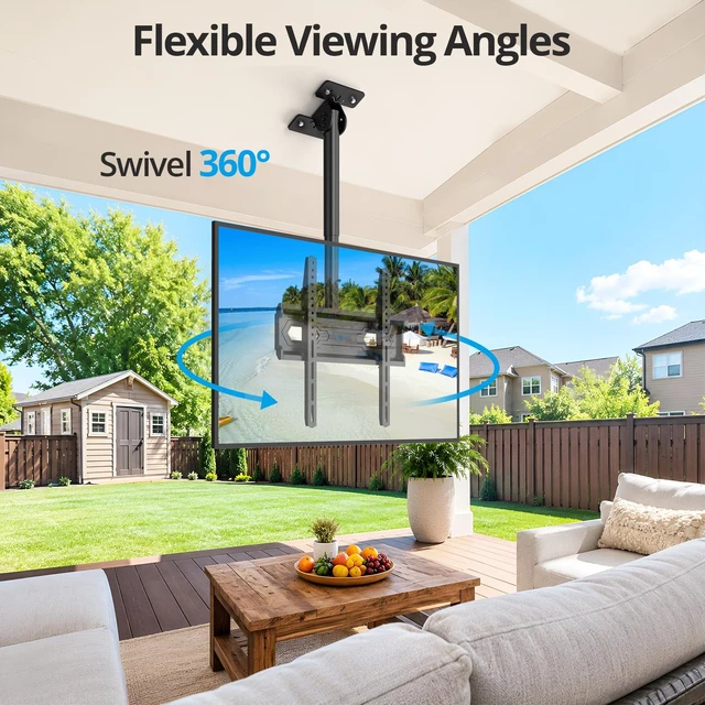 Alt view image 6 of 7 - Ceiling TV Mount 26-65 inch, Waterproof for Patio Gazebo Height Adjustable TV Bracket 110 Lbs VESA 400x400mm Full Motion 360° Swivel +5°/-15° Tilt ±3° level Weatherproof Anti-Rust