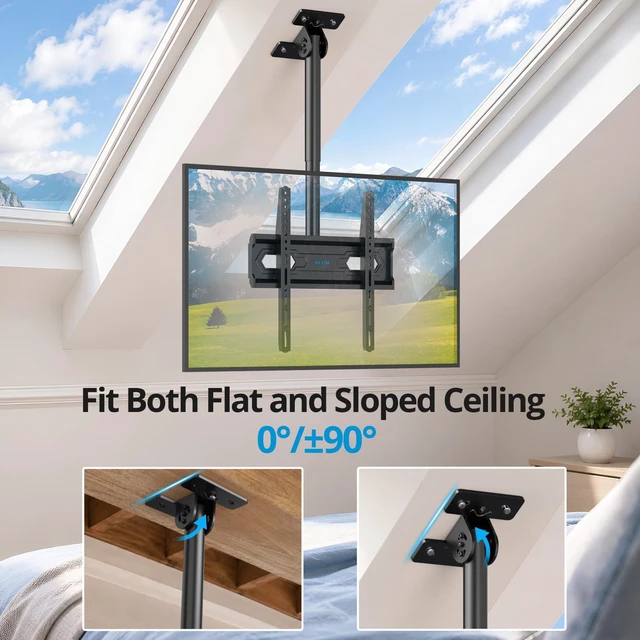 Alt view image 7 of 7 - Ceiling TV Mount 26-65 inch, Waterproof for Patio Gazebo Height Adjustable TV Bracket 110 Lbs VESA 400x400mm Full Motion 360° Swivel +5°/-15° Tilt ±3° level Weatherproof Anti-Rust
