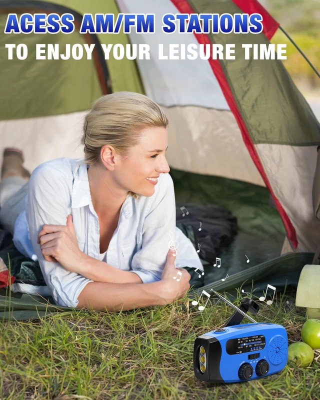 Alt view image 5 of 7 - Hand Crank Radio with AM/FM/NOAA Weather Bands,for Emergencies, Camping 3 LED Flashlights,SOS Function,Solar Powered,Hand Cranked, 2000mAh/7400mWh Charger,for Power Outage - Blue