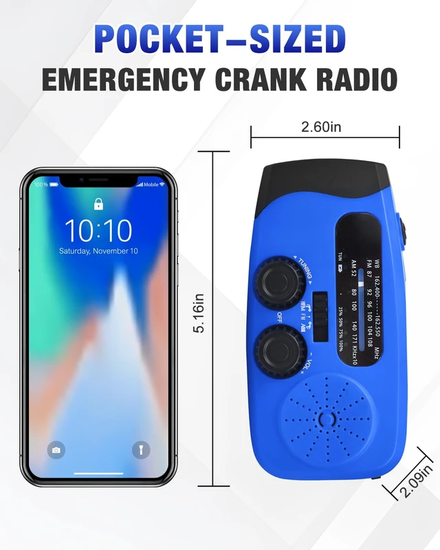 Alt view image 7 of 7 - Hand Crank Radio with AM/FM/NOAA Weather Bands,for Emergencies, Camping 3 LED Flashlights,SOS Function,Solar Powered,Hand Cranked, 2000mAh/7400mWh Charger,for Power Outage - Blue