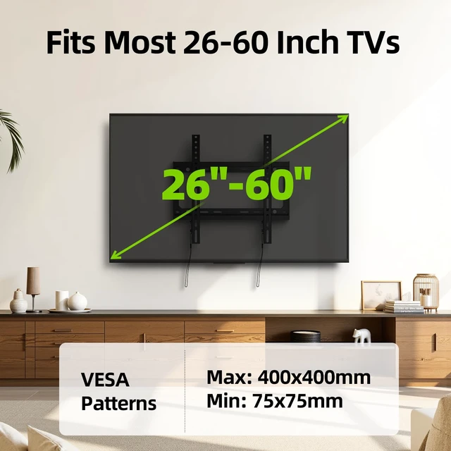 Alt view image 4 of 7 - Fixed TV Wall Mount with Low Profile for Most 26-55 Inch LED, LCD and Flat Screen TVs, TV Mount Bracket with VESA Up to 400x400mm and Weight Capacity 99lbs,and Space Saving TV Bracket