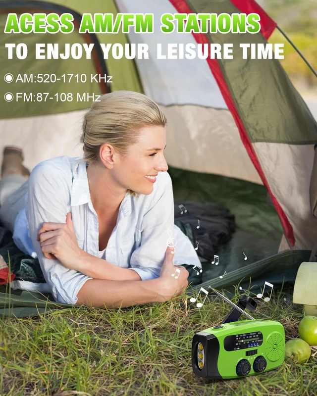 Alt view image 5 of 7 - Hand Crank Radio with AM/FM/NOAA Weather Bands,for Emergencies, Camping 3 LED Flashlights,SOS Function,Solar Powered,Hand Cranked, 2000mAh/7400mWh Charger,for Power Outage - Green