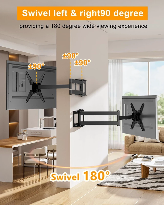 Alt view image 6 of 7 - 48" Long Arm Rotating TV Wall Mount w/Power Strip 26-65TV by Portrait Vertical 180° Rotating Heavy Duty TV Wall Mount w/ Power Outlet, VESA 400x400mm, Holds 110 lbs, 16'' Wood Stud Walls