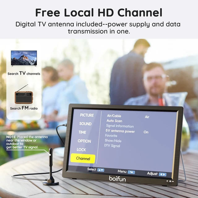 Alt view image 3 of 7 - 15.6" Portable TV with Antenna, DVD Player Built-in, FM Radio, 5000mAh Battery, Support HDMI Input/USB/TF/AV Out and Multiple Disc Formats, Small TV DVD Combo for Camping Patio RV Kitchen,Black