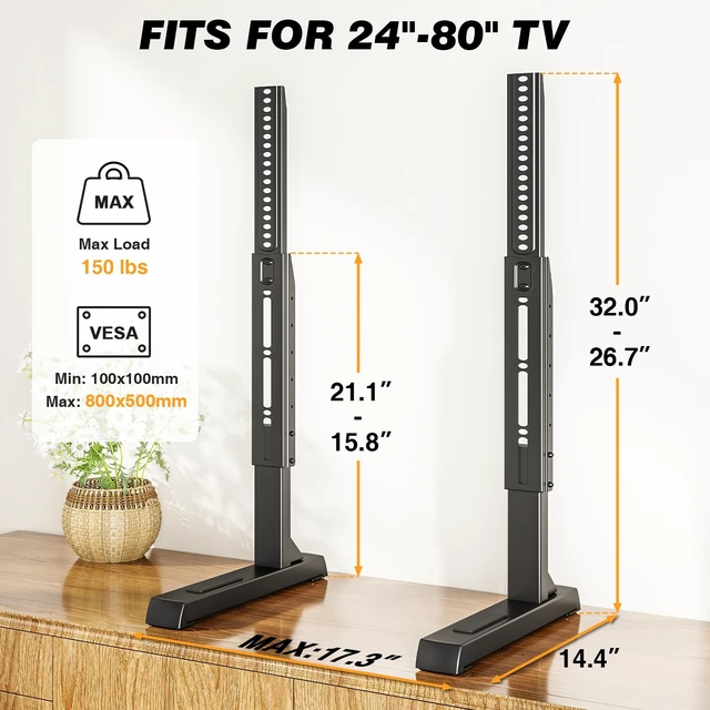 Alt view image 3 of 7 - Universal TV Stand Legs Mount for 24-80 inch TVs Height Adjustable Table Top TV Base Holds up to 150 lbs, Replacement TV Feet with Cable Management, Max VESA 800x500mm
