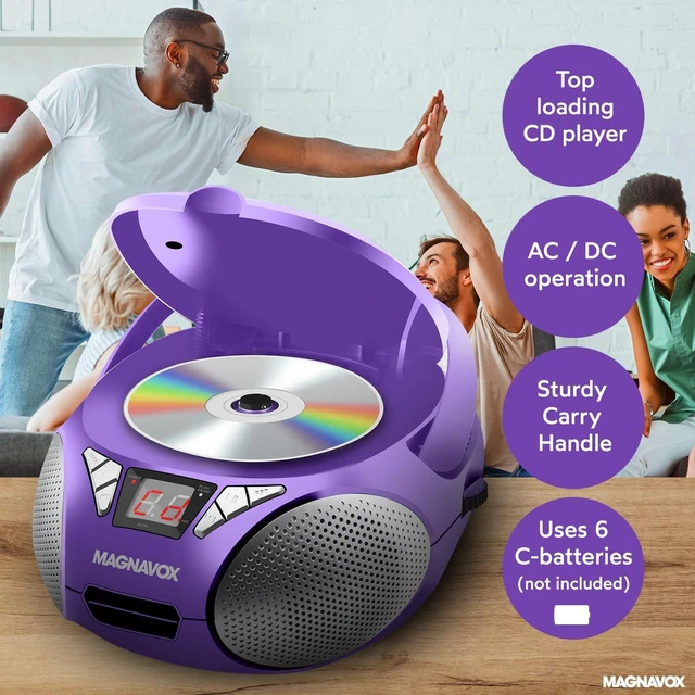 Alt view image 4 of 7 - MD6924 Portable Top Loading CD Boombox with AM/FM Stereo Radio CD-R/CD-RW Compatible LED Display AUX Port Supported Programmable CD Player (Purple)