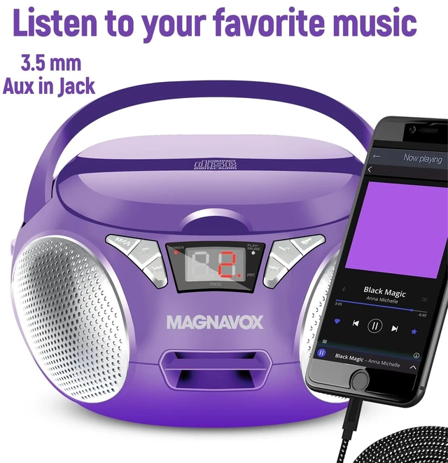 Alt view image 6 of 7 - MD6924 Portable Top Loading CD Boombox with AM/FM Stereo Radio CD-R/CD-RW Compatible LED Display AUX Port Supported Programmable CD Player (Purple)