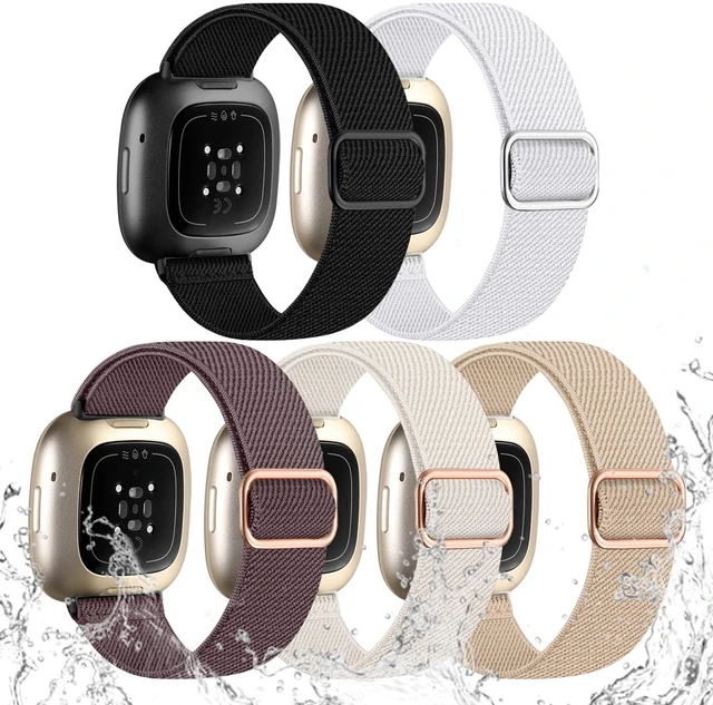 Main image of Stretchy Bands Compatible with Fitbit Versa 4/Sense 2/Sense/Versa 3 Water-Resistant Elastic Band Compatible with Fitbit Versa 4 Bands for Woman, Soft Nylon Strap for Sense 2/Sense/Versa 3,5Pack