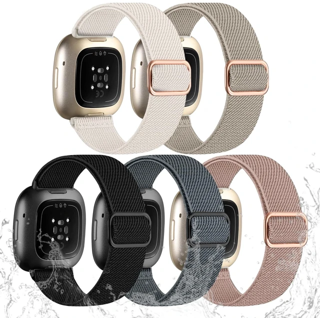 Main image of Stretchy Bands Compatible with Fitbit Versa 3/Versa 4/Sense 2/Sense Water-Resistant Elastic Band Compatible with Fitbit Sense Bands for Women, Adjustable Strap for Versa 4/Sense 2/Versa 3,5Pack