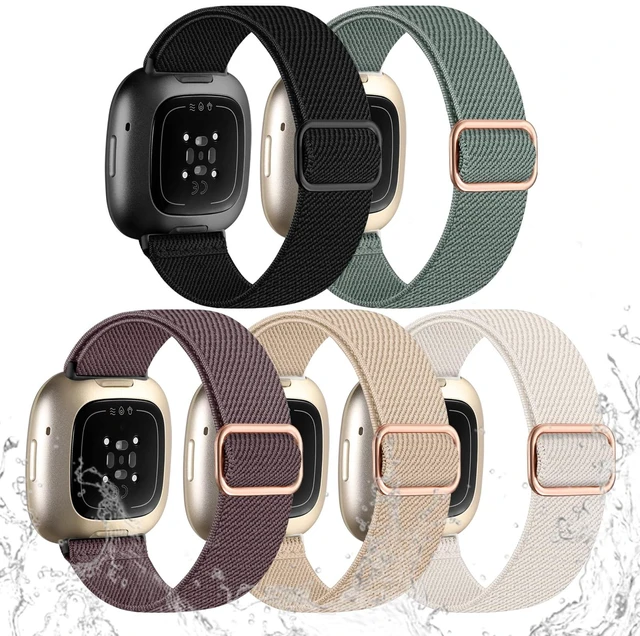 Main image of Stretchy Bands Compatible with Fitbit Sense/Versa 4/Sense 2/Versa 3 Water-Resistant Elastic Band Compatible with Fitbit Sense 2 Bands for Women, Adjustable Strap for Versa 4/Sense/Versa 3,5Pack