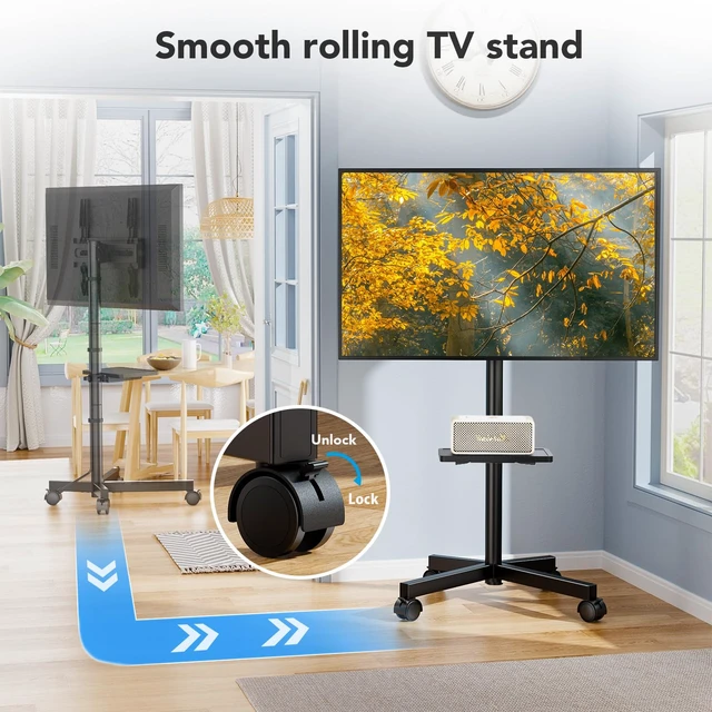 Alt view image 4 of 7 - Mobile TV Stand for 23-60 Inch LCD LED Flat/Curved Panel Screen TVs, Rolling TV Cart Holds up to 88Lbs Portable Stand with Shelf Rolling Floor Max VESA 400x400mm