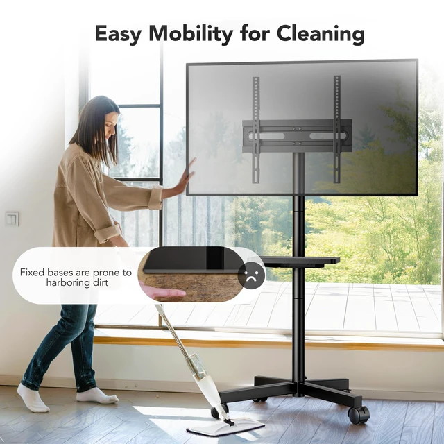 Alt view image 5 of 7 - Mobile TV Stand for 23-60 Inch LCD LED Flat/Curved Panel Screen TVs, Rolling TV Cart Holds up to 88Lbs Portable Stand with Shelf Rolling Floor Max VESA 400x400mm