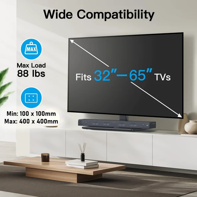 Alt view image 2 of 7 - Perlegear Universal Tabletop TV Stand for 32-65 inch TVs 88 lbs capacity, Height adjustable, Tempered glass base, Cable management, Max VESA 400x400mm