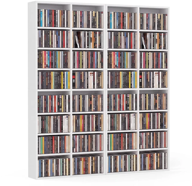 Main image of DVD Shelf, 32-Shelf Wide CD Rack, White 12 Adjustable Shelves, DVD Storage Shelf, Easy Assembly, Media Shelf for CD, Bluray Game Disc