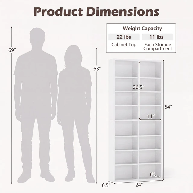 Alt view image 2 of 7 - DVD Shelf, 32-Shelf Wide CD Rack, White 12 Adjustable Shelves, DVD Storage Shelf, Easy Assembly, Media Shelf for CD, Bluray Game Disc