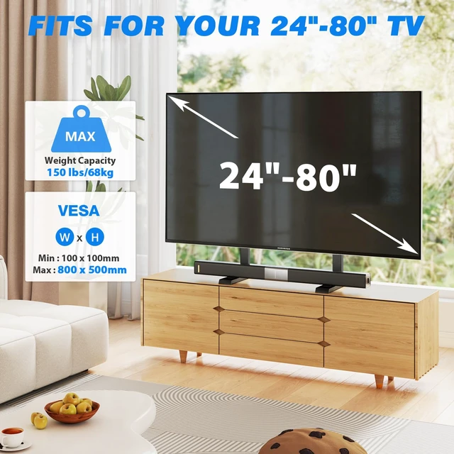 Alt view image 2 of 7 - Universal TV Stand Base for 24-80 Inch TVs up to 150 lbs Table Top TV Stand with Adjustable Height, TV Legs for 65 75 80 Inch TVs, TV Stand Replacement with Cable Management
