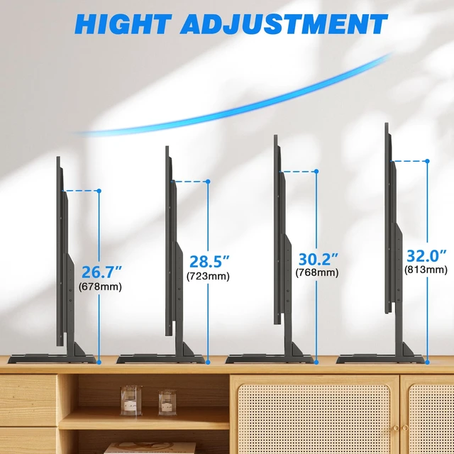 Alt view image 4 of 7 - Universal TV Stand Base for 24-80 Inch TVs up to 150 lbs Table Top TV Stand with Adjustable Height, TV Legs for 65 75 80 Inch TVs, TV Stand Replacement with Cable Management