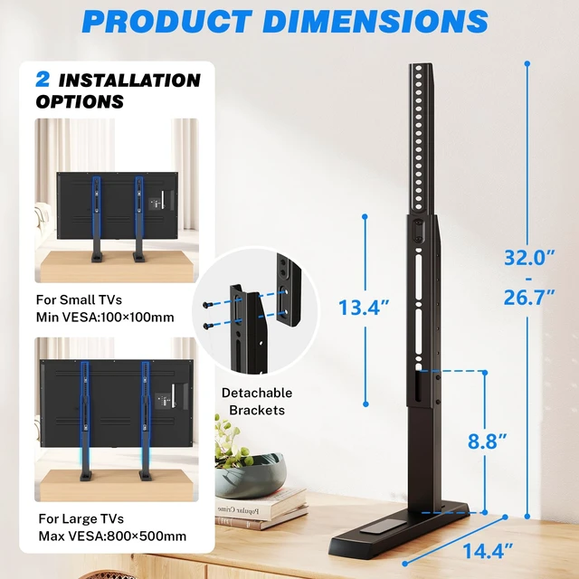 Alt view image 3 of 7 - Universal TV Stand Base for 24-80 Inch TVs up to 150 lbs Table Top TV Stand with Adjustable Height, TV Legs for 65 75 80 Inch TVs, TV Stand Replacement with Cable Management