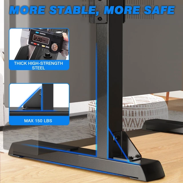 Alt view image 5 of 7 - Universal TV Stand Base for 24-80 Inch TVs up to 150 lbs Table Top TV Stand with Adjustable Height, TV Legs for 65 75 80 Inch TVs, TV Stand Replacement with Cable Management