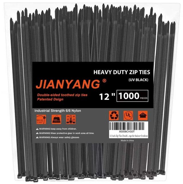 Main image of 12 Inch Zip Ties Double Sided Toothed (Bulk 1000 Pack),100 LBS Tensile Strength Heavy Duty Cable Wire Ties With Self-Locking Adjustable More Durable Nylon Tie Wraps for Indoor Outdoor