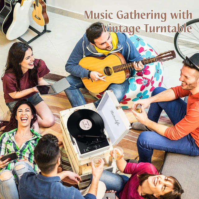 Alt view image 5 of 7 - ® Record Player,3-Speed Bluetooth Suitcase Vinyl Player-White Built-in Stereo Speakers, Portable Turntable Plays 7/10/12" Records, 33/45/78 RPM, Bluetooth Streaming, RCA/Headphone Jack