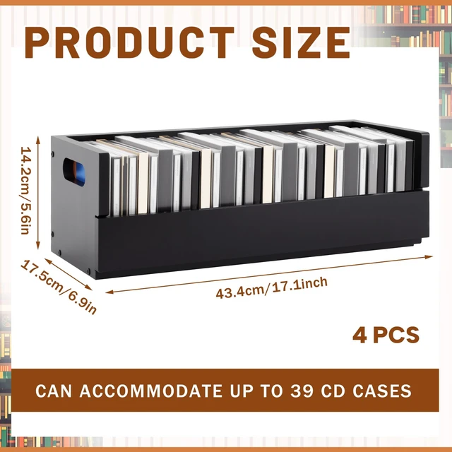 Alt view image 2 of 7 - 4 Set Wooden CD Storage Box,Holds 144 CDs(36 Each) Stackable CD Holder Organizer with Magnetic Front Flap and Carrying Handles for DVDs, Cassette Tapes and Movie Cases (Black)