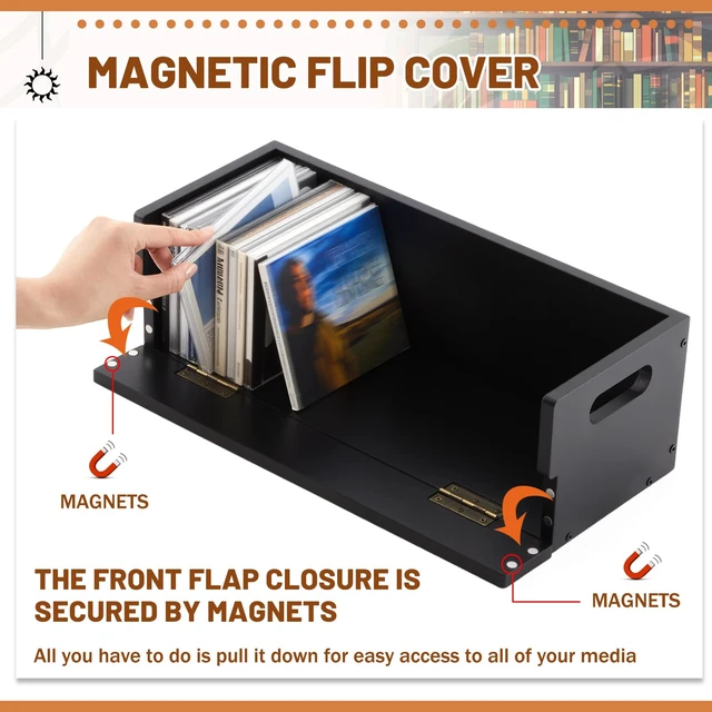Alt view image 3 of 7 - 4 Set Wooden CD Storage Box,Holds 144 CDs(36 Each) Stackable CD Holder Organizer with Magnetic Front Flap and Carrying Handles for DVDs, Cassette Tapes and Movie Cases (Black)