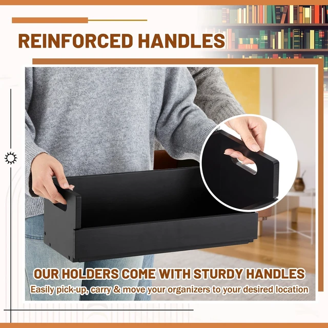 Alt view image 5 of 7 - 4 Set Wooden CD Storage Box,Holds 144 CDs(36 Each) Stackable CD Holder Organizer with Magnetic Front Flap and Carrying Handles for DVDs, Cassette Tapes and Movie Cases (Black)