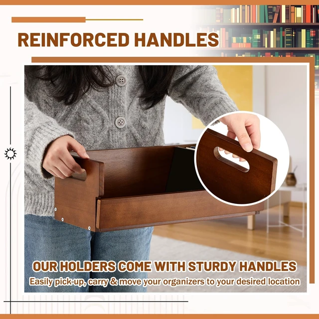 Alt view image 5 of 7 - 4 Set Wooden CD Storage Box,Holds 144 Standard CDs(36 Each) Stackable CD Holder Organizer with Magnetic Front Flap and Carrying Handles for DVDs, Cassette Tapes and Movie Cases(Brown)
