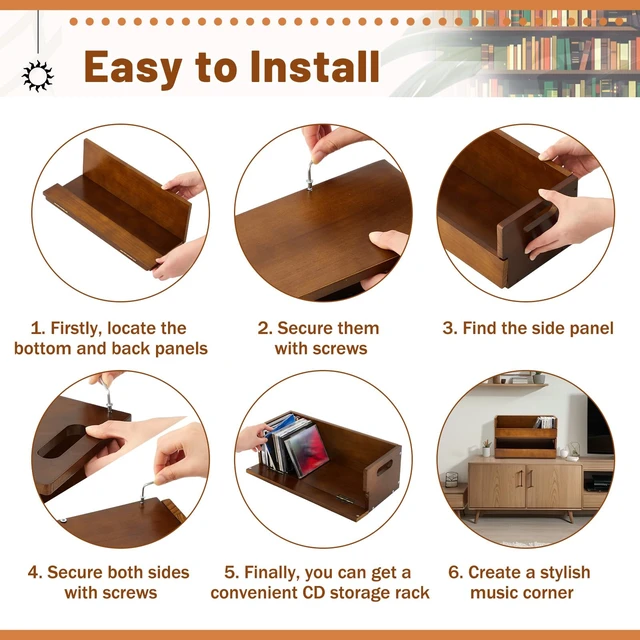 Alt view image 6 of 7 - 4 Set Wooden CD Storage Box,Holds 144 Standard CDs(36 Each) Stackable CD Holder Organizer with Magnetic Front Flap and Carrying Handles for DVDs, Cassette Tapes and Movie Cases(Brown)