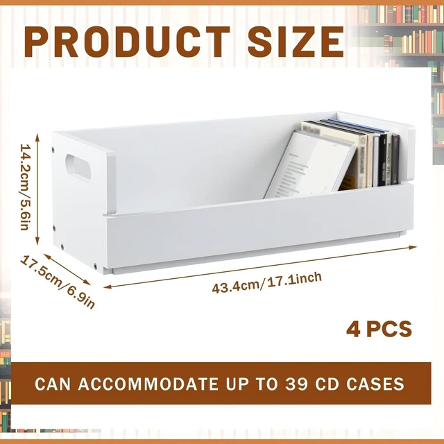 Alt view image 2 of 7 - 4 Set Wooden CD Storage Box,Holds 144 CDs (36 Each) Stackable CD Holder Organizer with Magnetic Front Flap and Carrying Handles for DVDs, Cassette Tapes and Movie Cases (White)