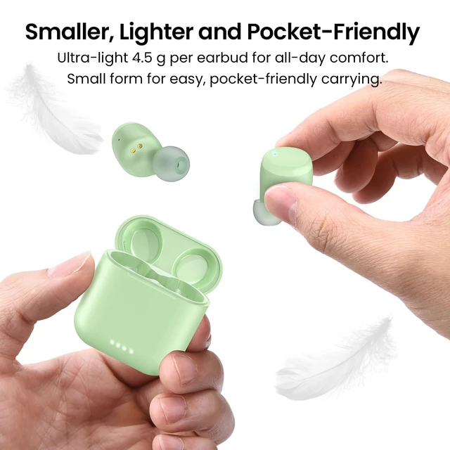 Alt view image 7 of 7 - T6 Wireless Earbuds Bluetooth 5.3 Stereo Sound in Ear Headphones OrigX Stereo Deep Bass, 40H Playtime, Lighter Ear buds, IPX8 Waterproof, wireless Charging Case, 32 EQs via APP Green