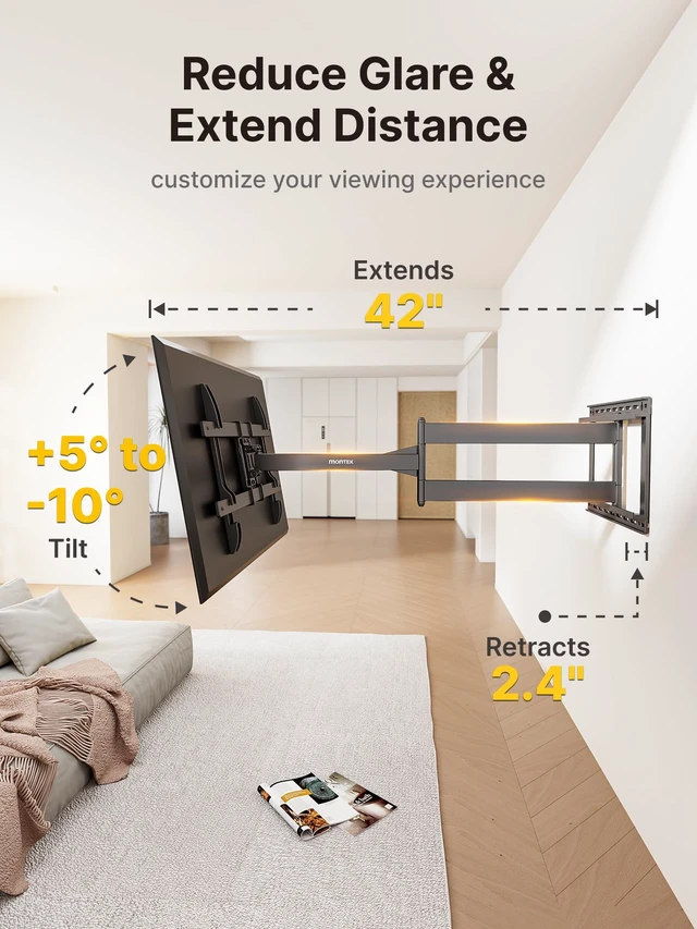 Alt view image 3 of 7 - Long Arm TV Wall Mount for Most 43-80 Inch TVs, Up to 110 lbs 42 Inch Long Extension TV Mount, Swivel&Tilt&Leveling, Full Motion Wall Mount TV Bracket, Max VESA 600 x 400mm, 16,18 Studs