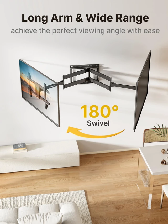 Alt view image 4 of 7 - Long Arm TV Wall Mount for Most 43-80 Inch TVs, Up to 110 lbs 42 Inch Long Extension TV Mount, Swivel&Tilt&Leveling, Full Motion Wall Mount TV Bracket, Max VESA 600 x 400mm, 16,18 Studs