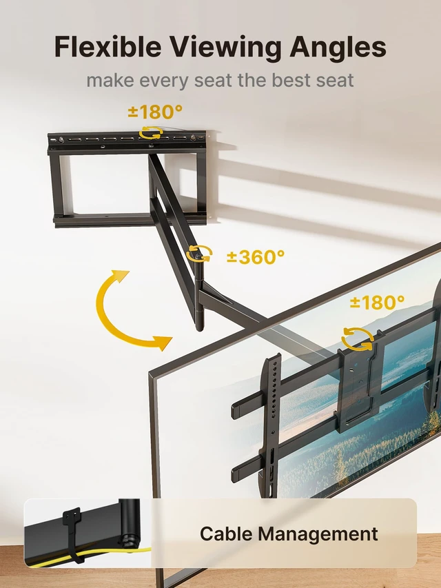 Alt view image 5 of 7 - Long Arm TV Wall Mount for Most 43-80 Inch TVs, Up to 110 lbs 42 Inch Long Extension TV Mount, Swivel&Tilt&Leveling, Full Motion Wall Mount TV Bracket, Max VESA 600 x 400mm, 16,18 Studs