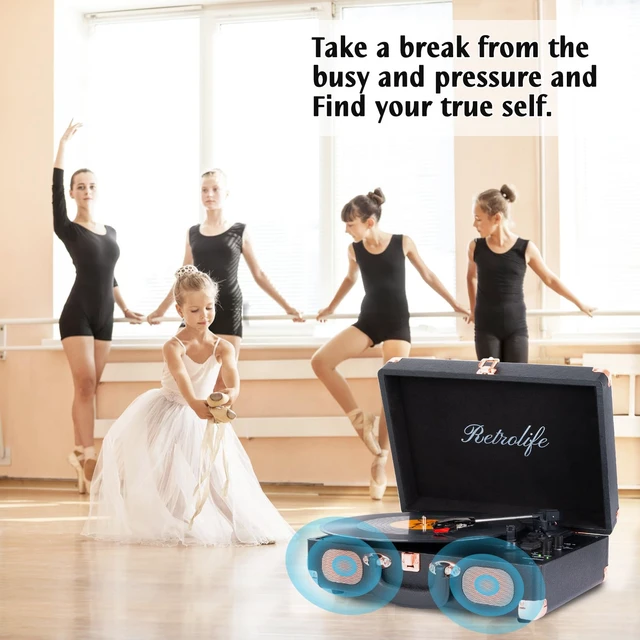 Alt view image 7 of 7 - ® Record Player,3-Speed Bluetooth Suitcase Vinyl Player-Black Built-in Stereo Speakers, Portable Turntable Plays 7/10/12" Records, 33/45/78 RPM, Bluetooth Streaming, RCA/Headphone Jack
